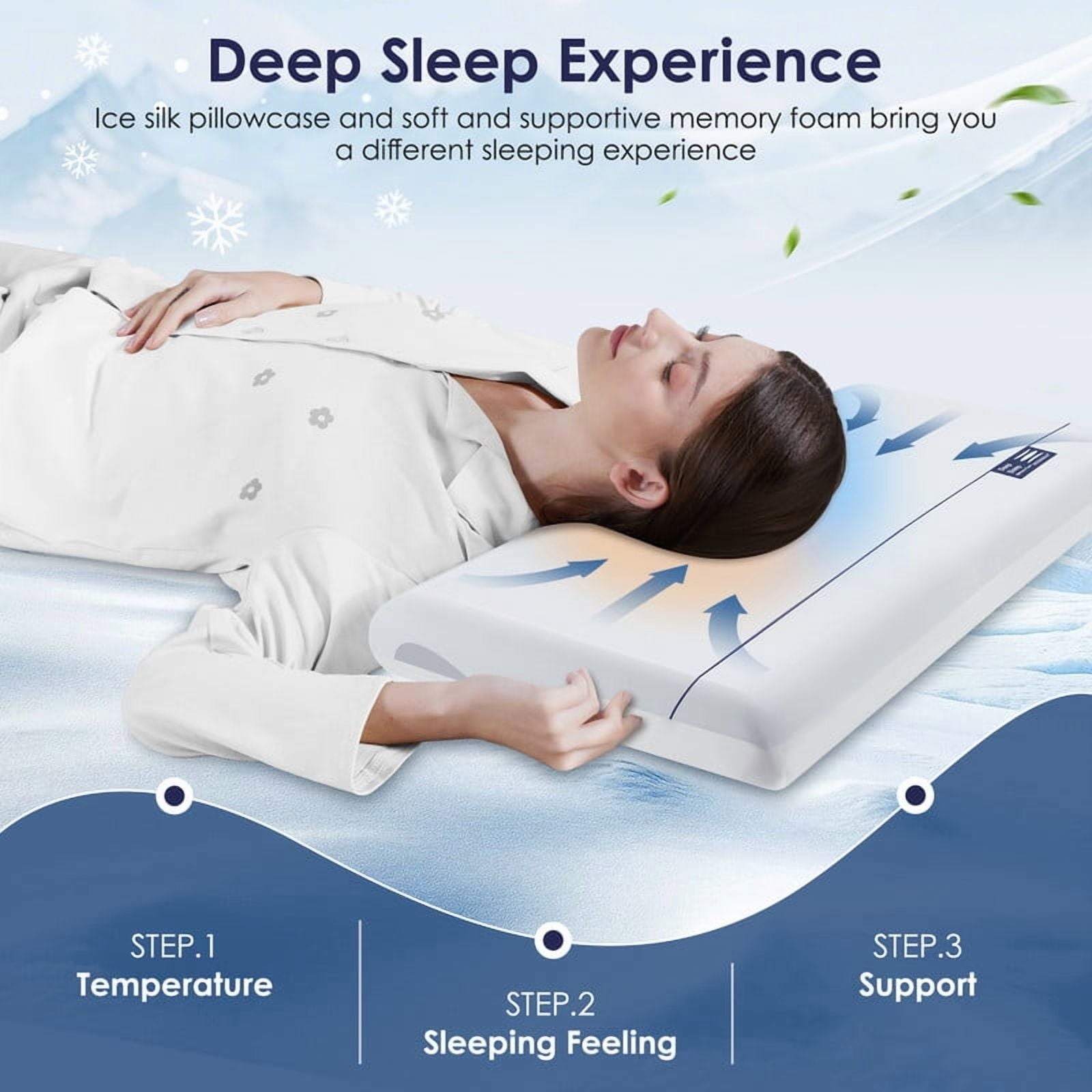Cooling Memory Foam Bed Pillow for Neck Pain Relief, Two-Sided Cooling Pillow for Back, Stomach and Side Sleepers, Tw...