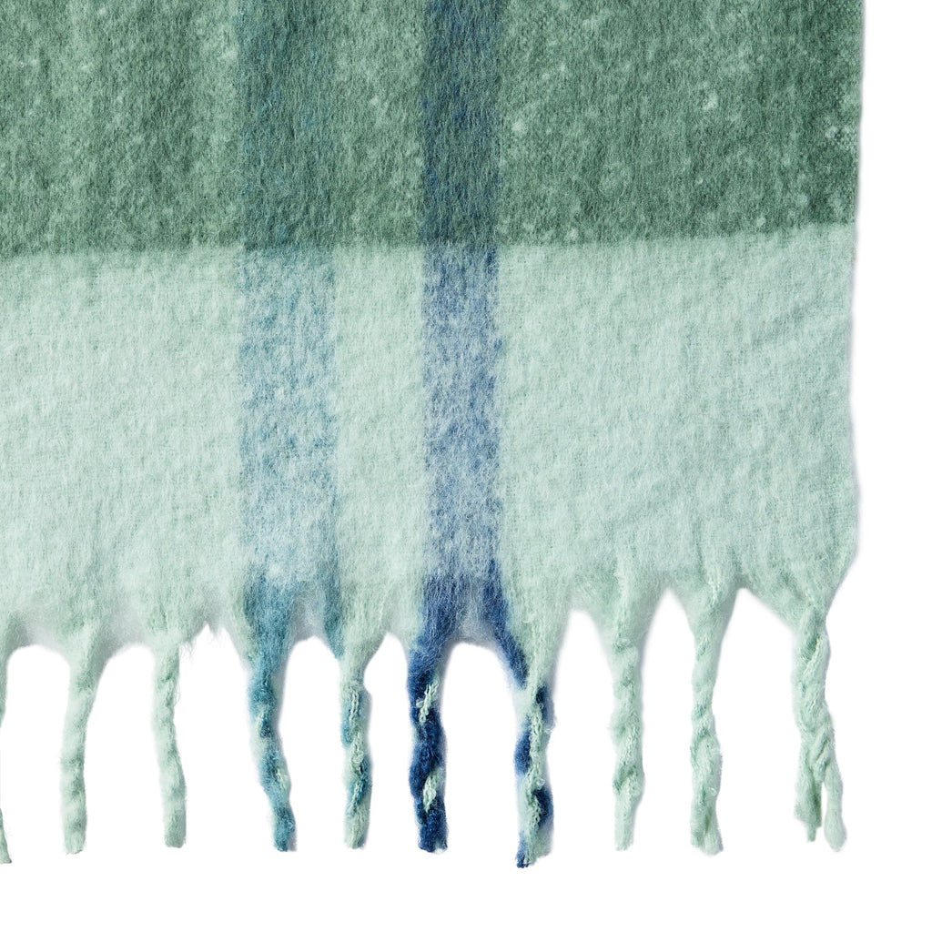 Faux Mohair Cozy Couch Throw Blanket Green Plaid, 50x72"