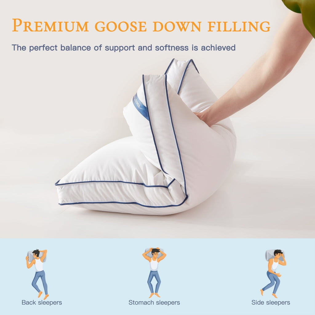 Goose Down Feather Pillows Queen Size Set of 2, Luxury Soft Hotel Quality pillows for Sleeping, Organic Cotton Cover ...