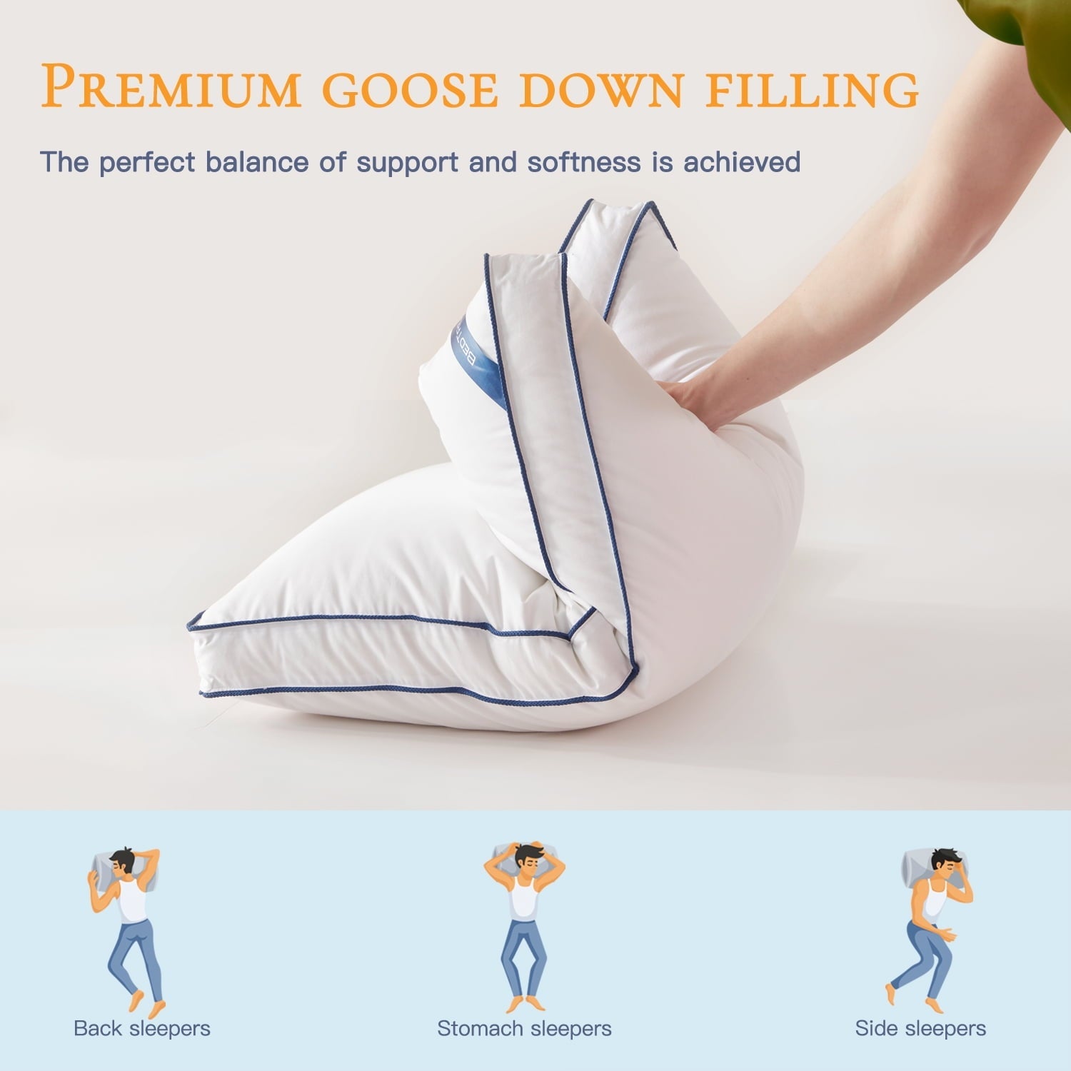 Goose Down Feather Pillows Queen Size Set of 2, Luxury Soft Hotel Quality pillows for Sleeping, Organic Cotton Cover ...