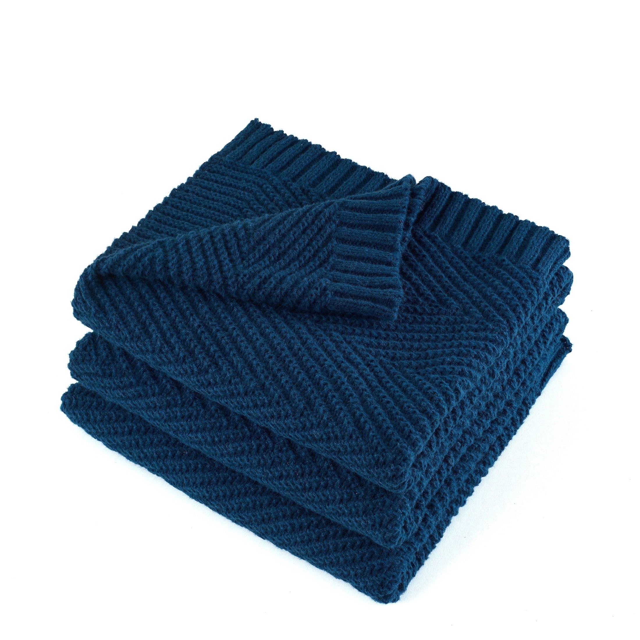 Soft Knitted Throw Blanket 50" x 60" Navy Blue, Boho Chevron Farmhouse Throw for Bed Couch