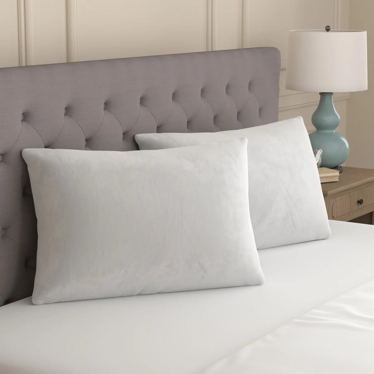 Huggable Support Bed Pillow, Standard- Soft Velvety Cover, Squishable Comfort (2 Count)
