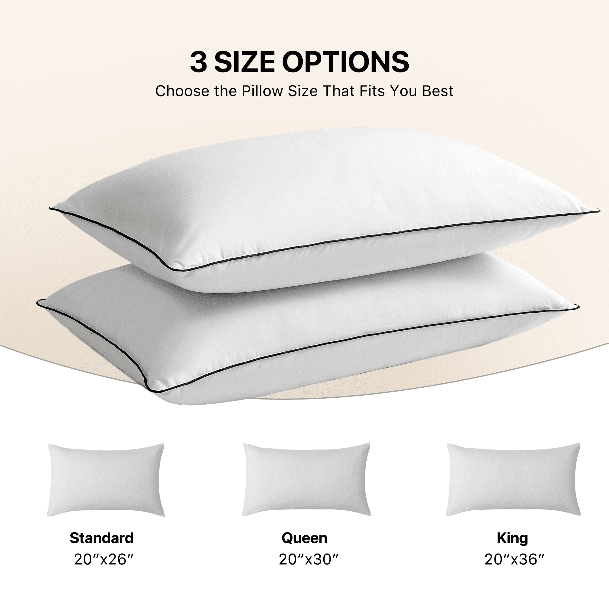 Feather Down Pillows Set of 2, Medium Firm Hotel Bed Pillow 2 Pack, Queen Size, 20 x 30 in.